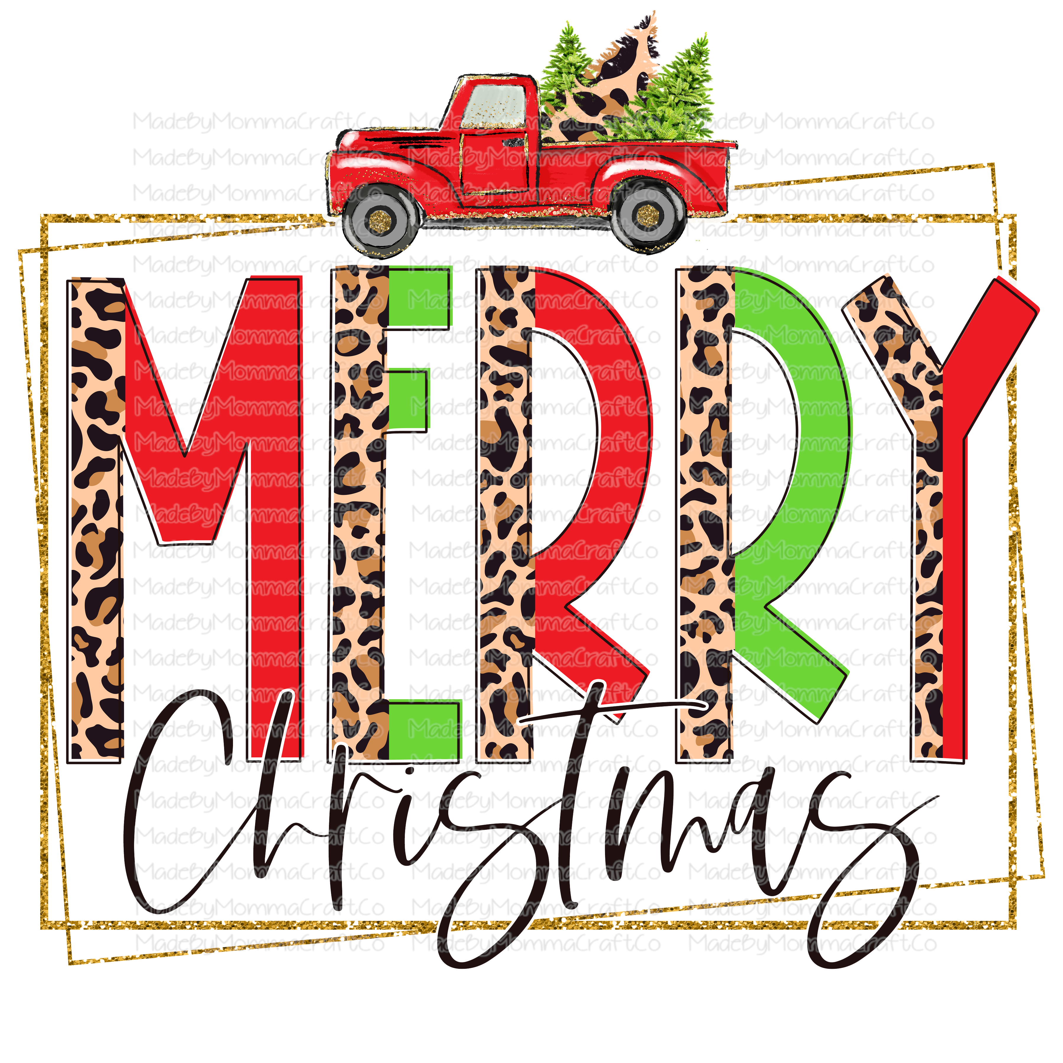 Merry Christmas Truck Box Red - Cheat Clear Waterslide™ or White Cast Sticker