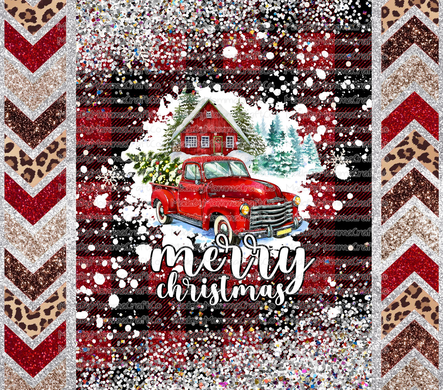 Merry Christmas Truck Tumbler Wrap - Sublimation Vinyl Or Waterslide Wrap