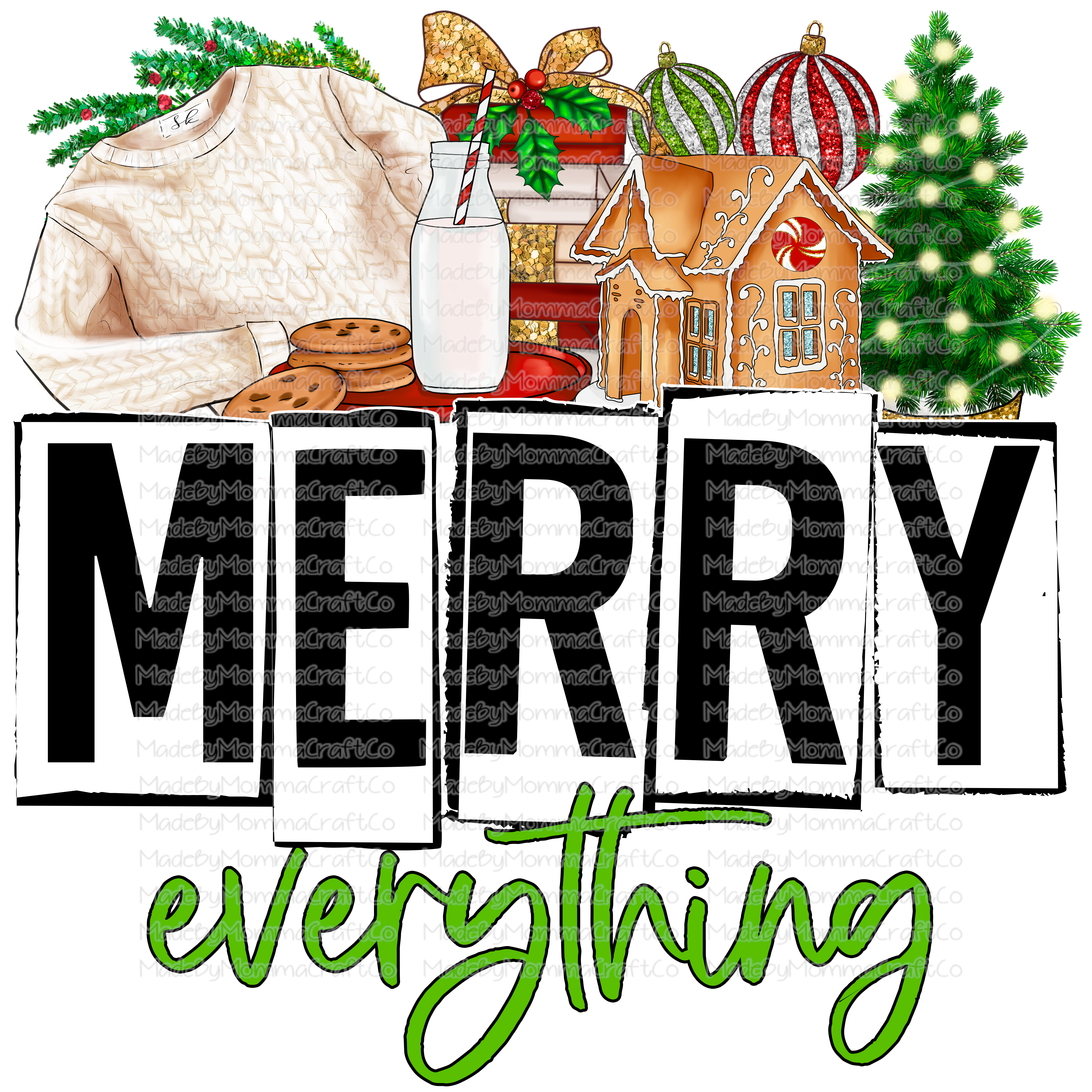 Merry Everything Christmas Things - Cheat Clear Waterslide™ or White Cast Sticker