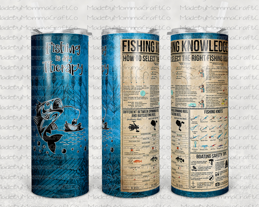 Fishing Knowledge Blue Manly Sublimation Tumbler Wrap - Or Clear Waterslide Wrap