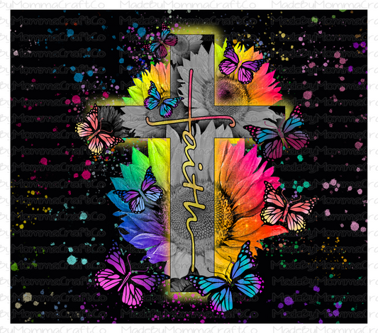 Rainbow Faith Cross Flowers and Butterflies Sublimation or Waterslide Wrap + Pen Wrap Set - Printed or Digital Download