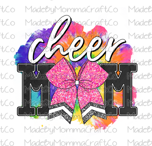 Cheer Mom Tie Dye Bow - Cheat Clear Waterslide™ or White Cast Sticker