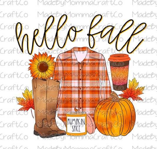 Hello Fall Flannel Boots Pumpkin - Cheat Clear Waterslide™ or White Cast Sticker