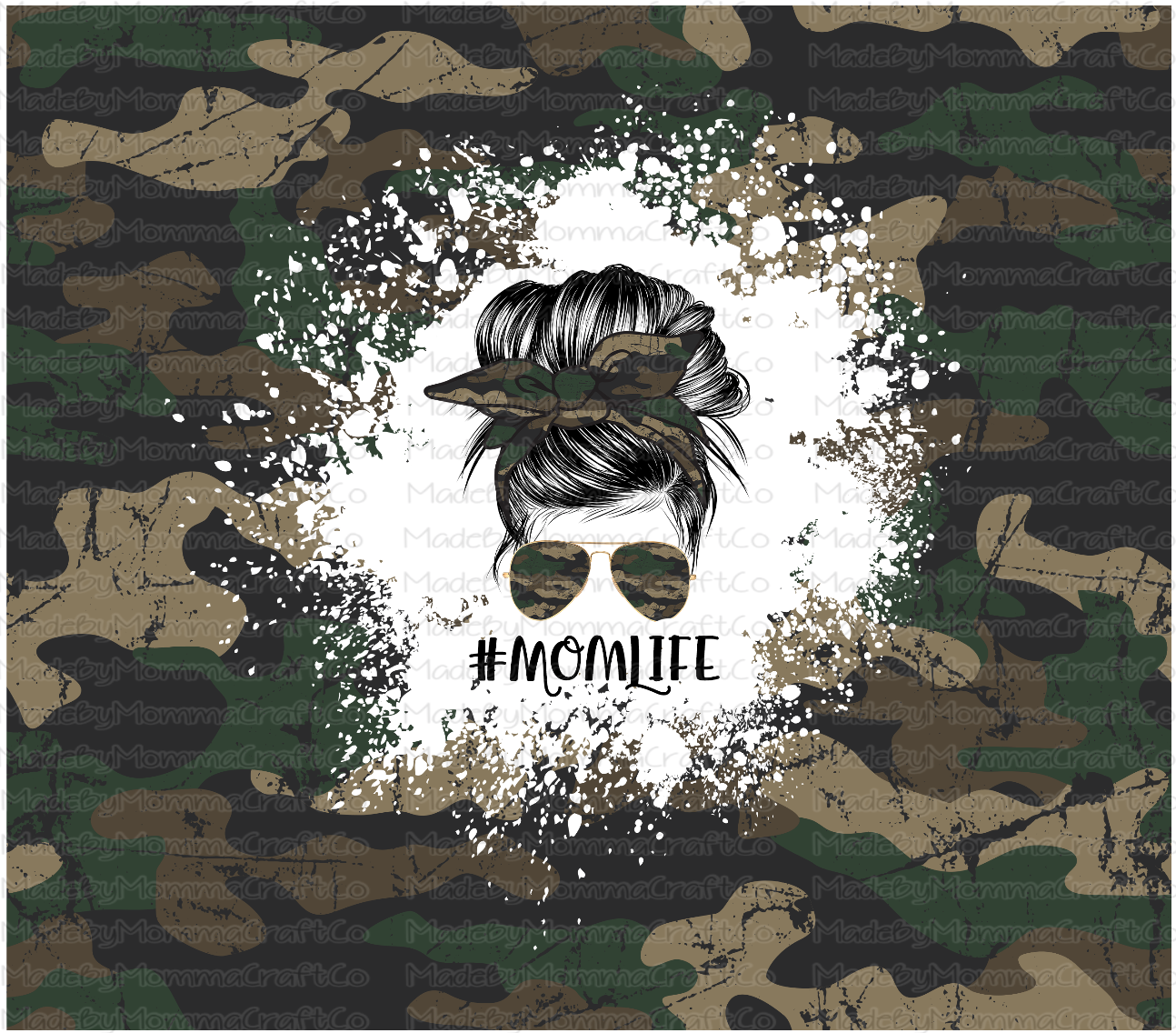 Camo Mom Life Messy Bun Sublimation Tumbler Wrap - Or Clear Waterslide Wrap