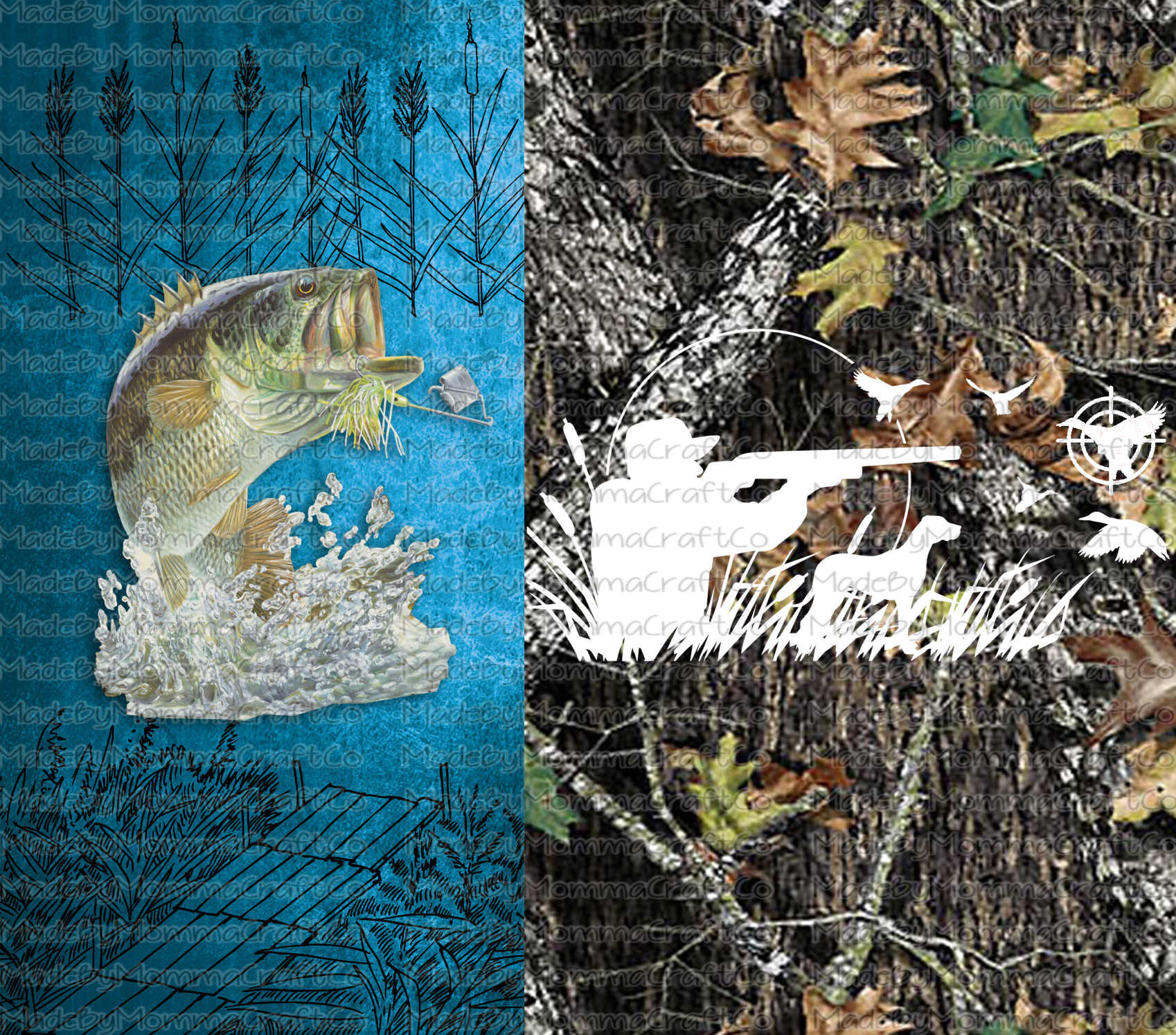 Camo Hunting and Fishing Manly Sublimation Tumbler Wrap - Or Clear Waterslide Wrap