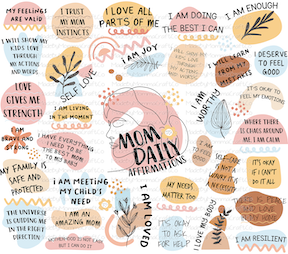 Mom Daily Affirmations Tumbler Wrap - Sublimation Or Clear Waterslide Wrap