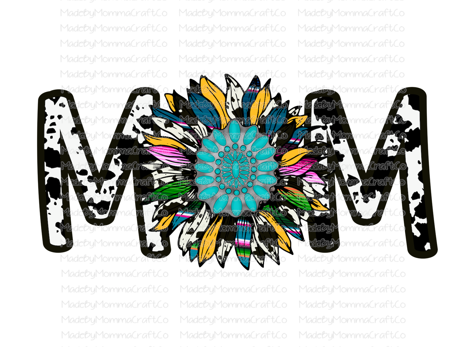 Mom With Turquois Western Sunflower - Cheat Clear Waterslide™ or White Cast Sticker