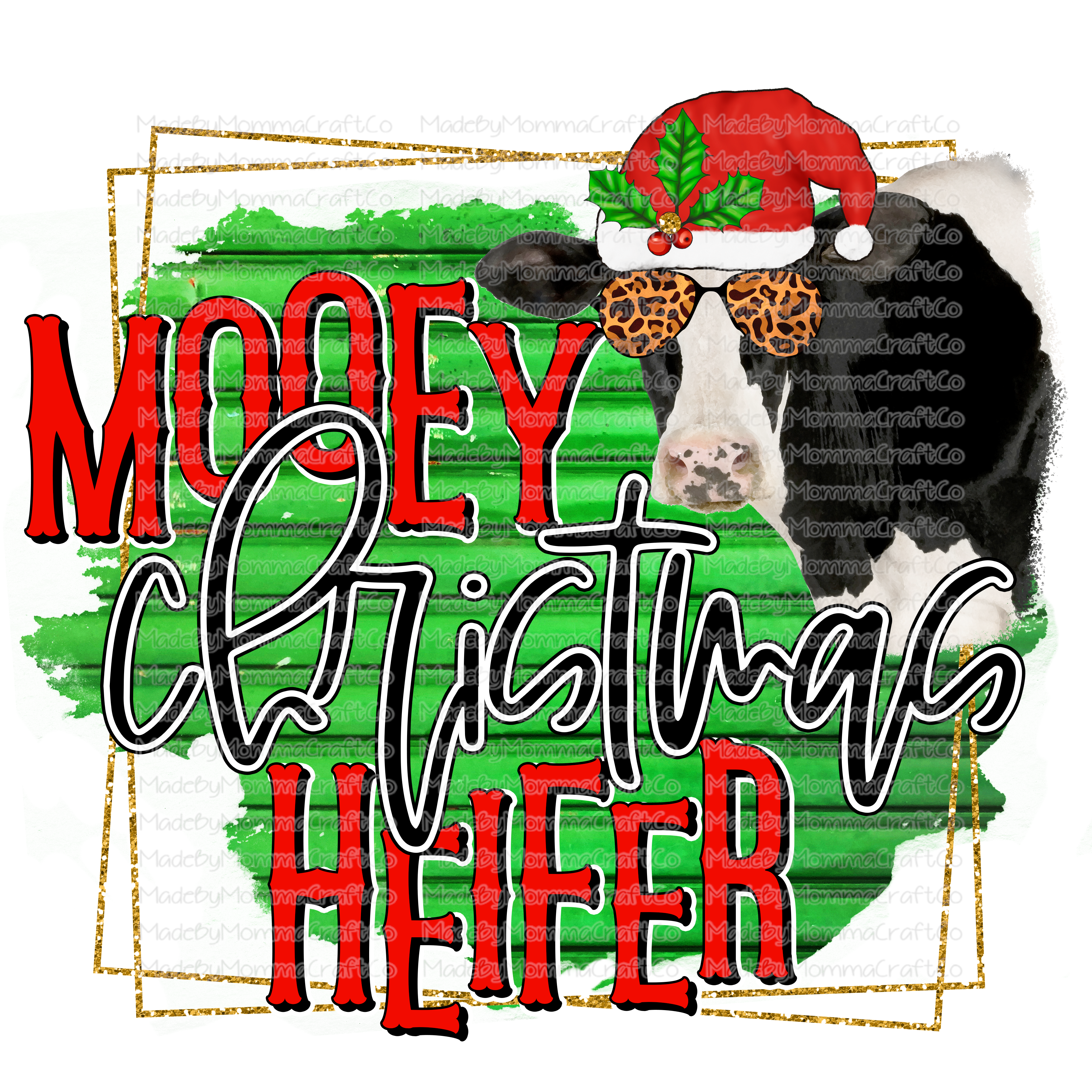 Mooey Christmas Heifer - Cheat Clear Waterslide™ or White Cast Sticker