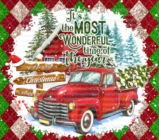 Most Wonderful Time of the Year Christmas Truck Tumbler Wrap - Sublimation Vinyl Or Waterslide Wrap