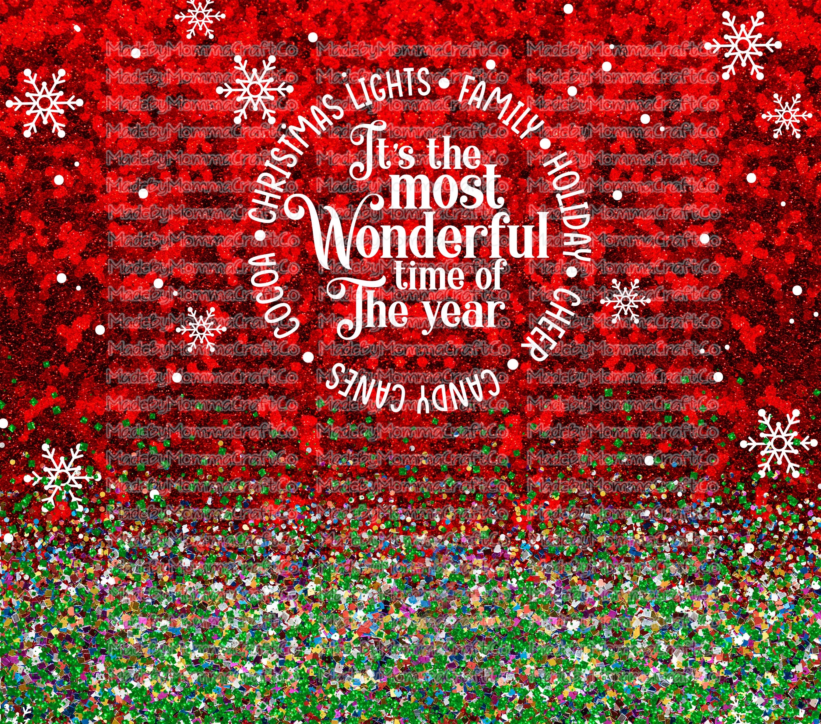 Most Wonderful Time of the Year Christmas Tumbler Wrap - Sublimation Vinyl Or Waterslide Wrap