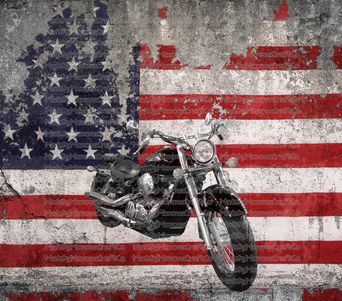 American Flag Motorcycle Tumbler Wrap - Sublimation Or Clear Waterslide Wrap