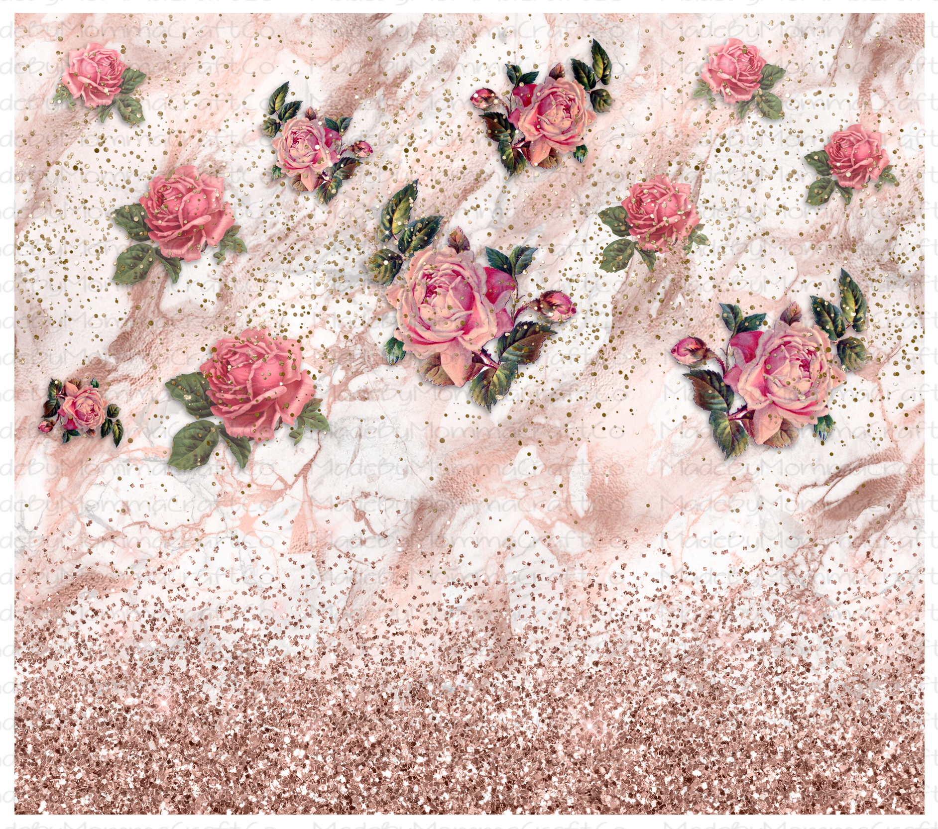 Pink Glitter Roses Sublimation Tumbler Wrap - Or Clear Waterslide Wrap