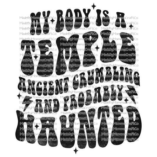 My body is a temple retro wavy font - Cheat Clear Waterslide™ or White Cast Sticker or Shirt Sublimation