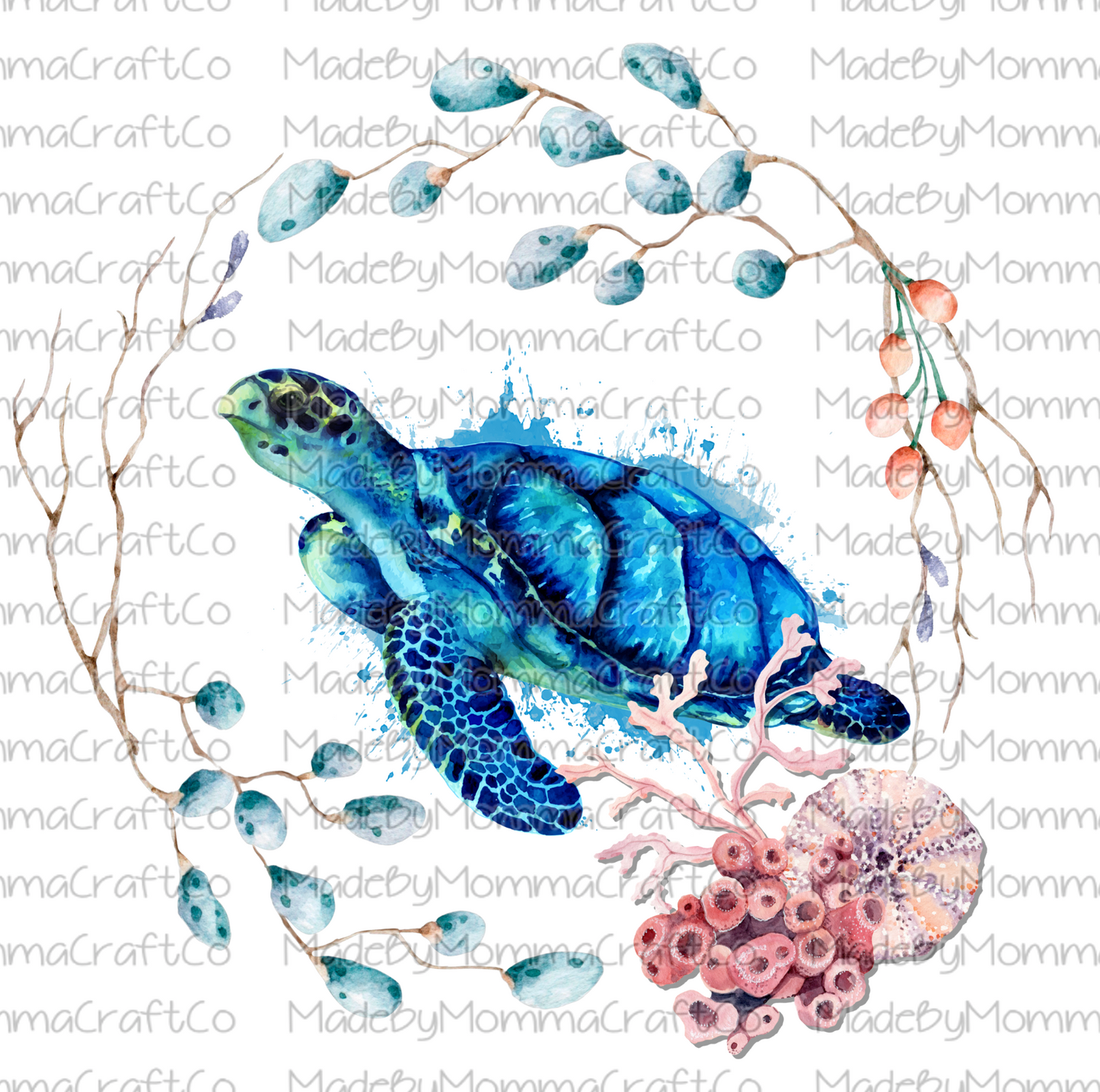 Sea Turtle - Seaweed Wreath - Cheat Clear Waterslide™ or White Cast Sticker