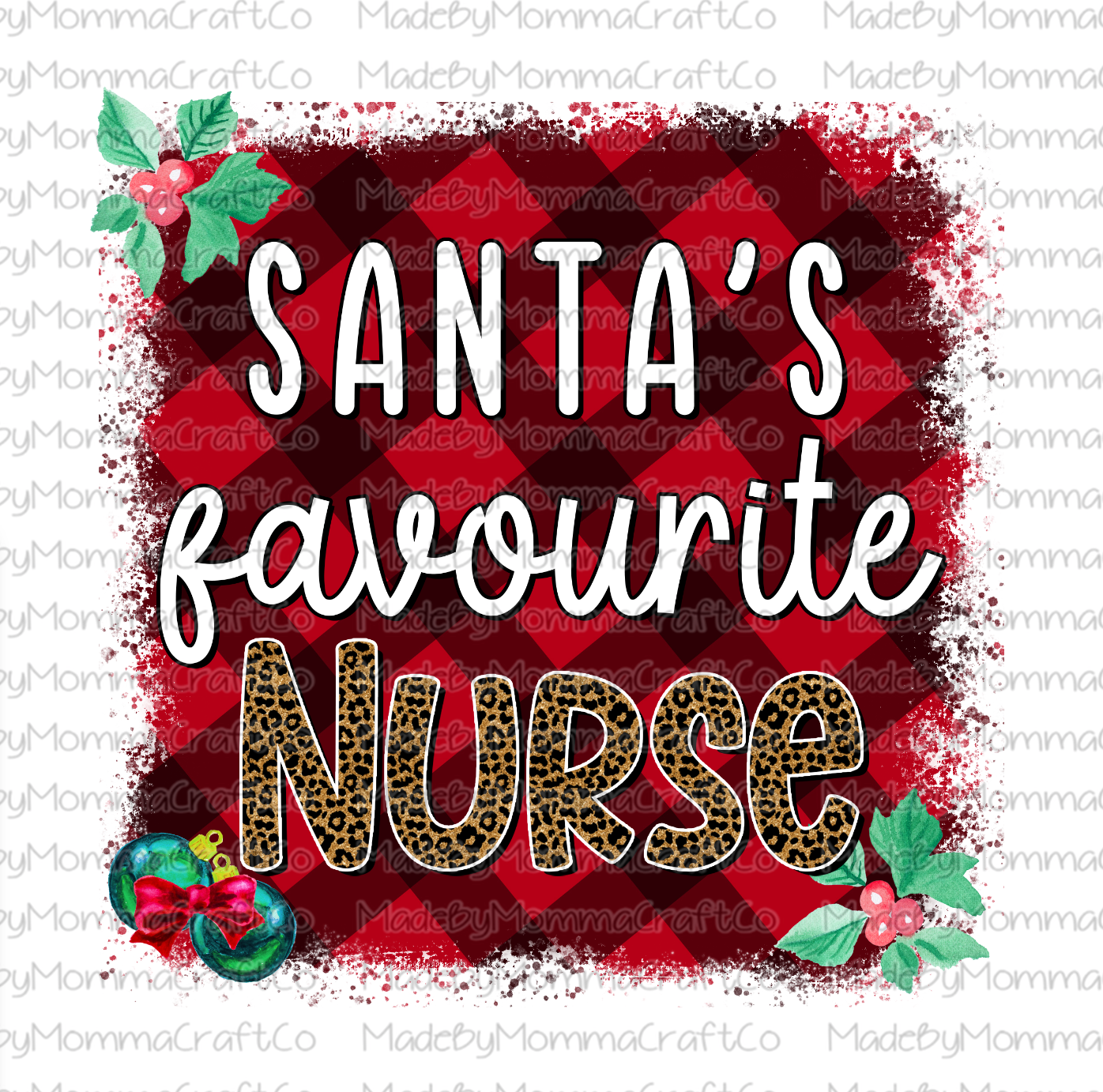 Santa's Favorite Nurse - Christmas - Plaid - Cheat Clear Waterslide™ or White Cast Sticker