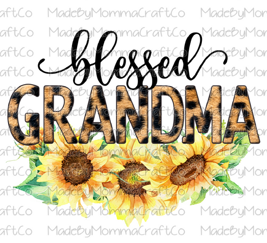 Blessed Grandma Leopard Floral Cheat Clear Waterslide™ or White Cast Sticker