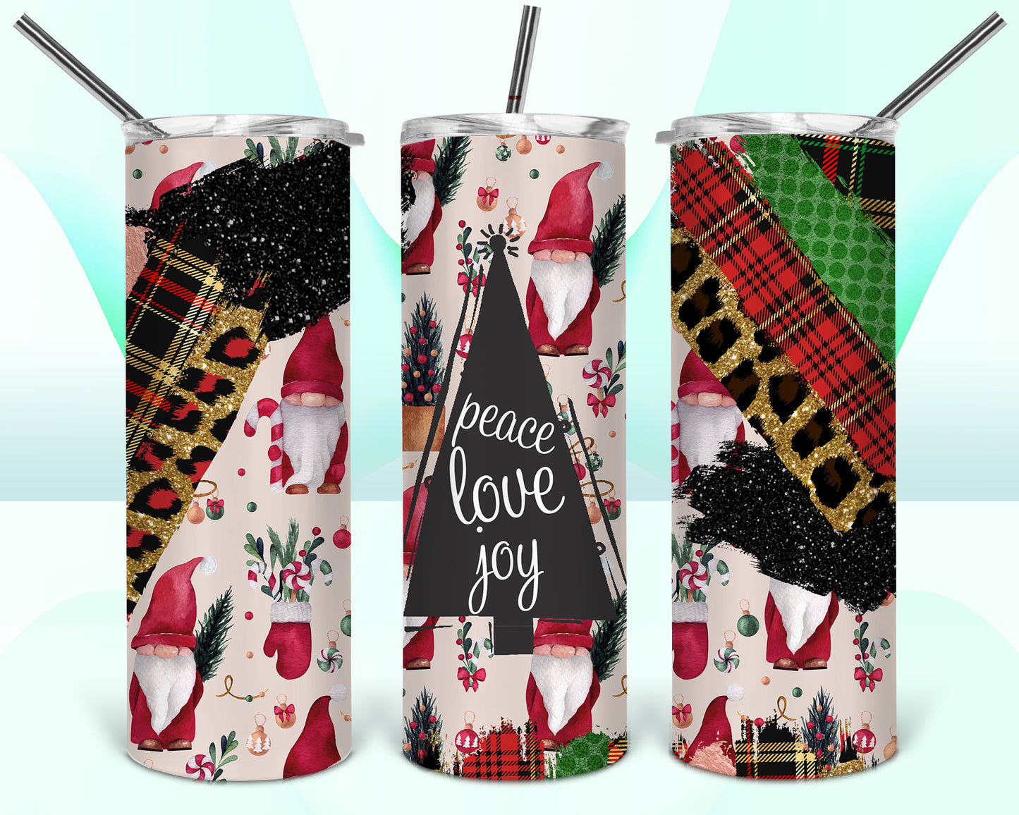 Peace Love Joy Christmas Gnome Sublimation Tumbler Wrap - Or Clear Waterslide Wrap