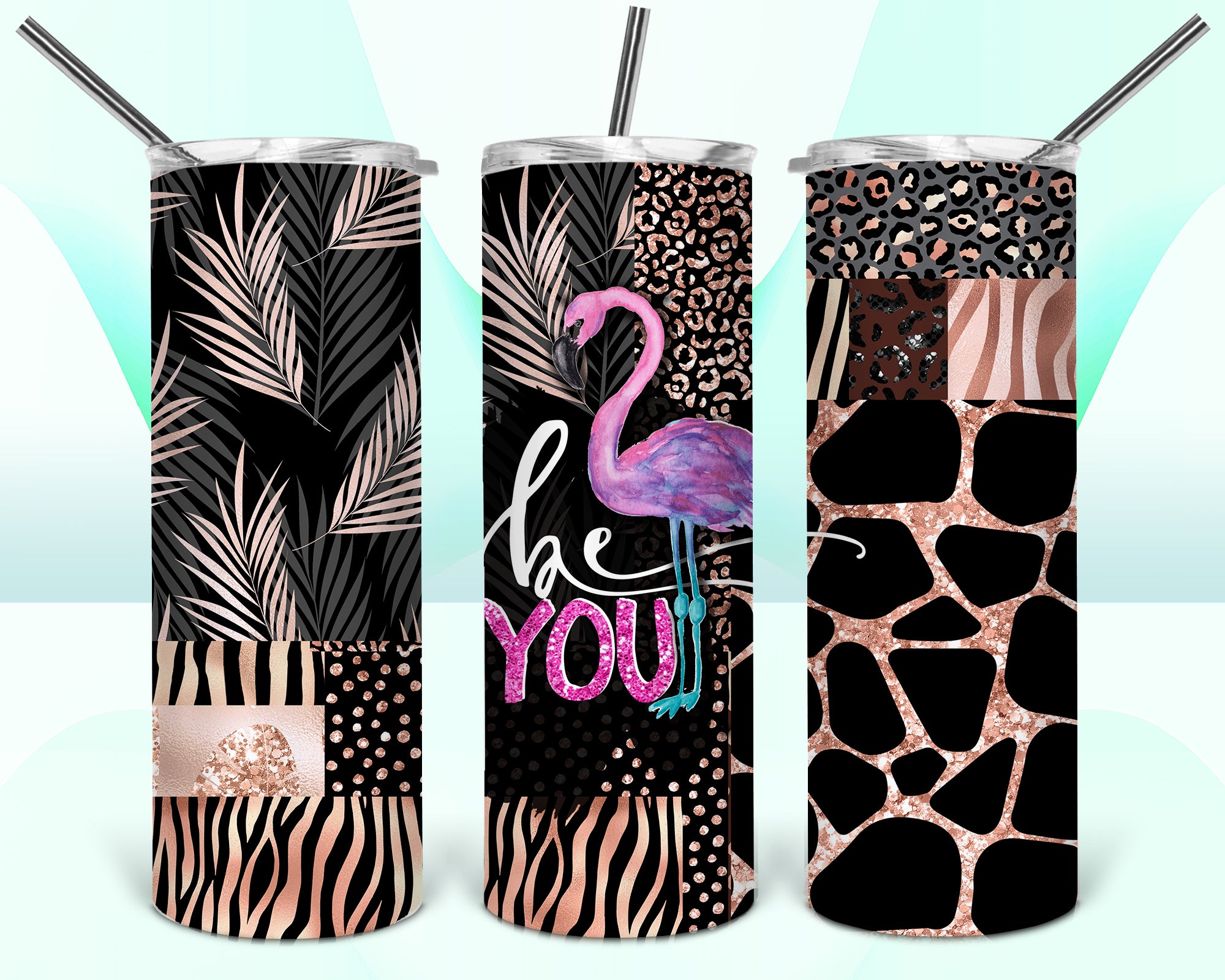 Be You Flamingo Animal Print Sublimation Tumbler Wrap - Or Clear Waterslide Wrap