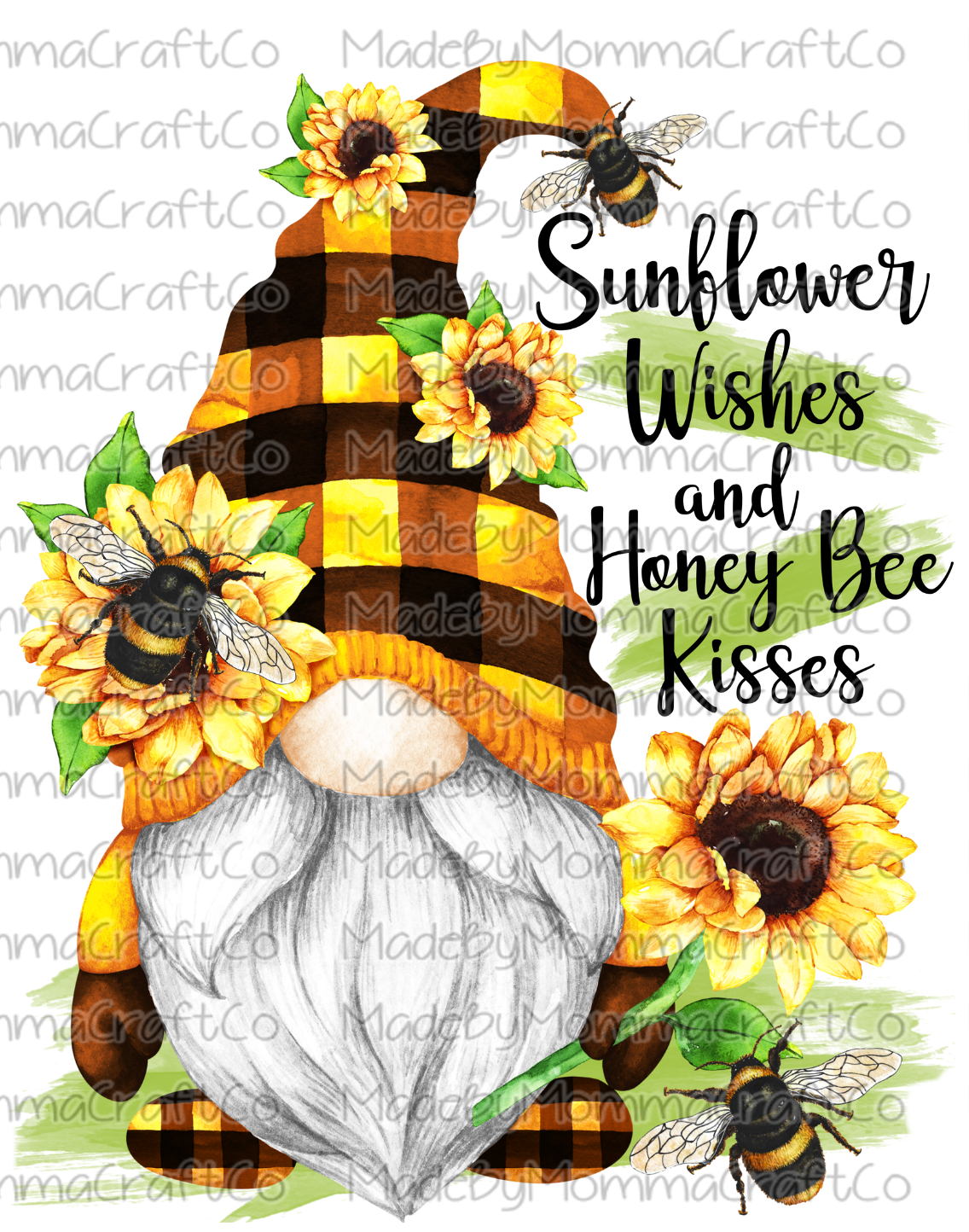 Gnome - Sunflower Wishes And Honey Bee Kisses - Cheat Clear Waterslide™ or White Cast Sticker