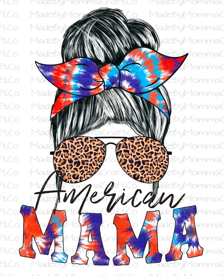 American Mama Tie Dye Messy Bun - Cheat Clear Waterslide™ or White Cast Sticker