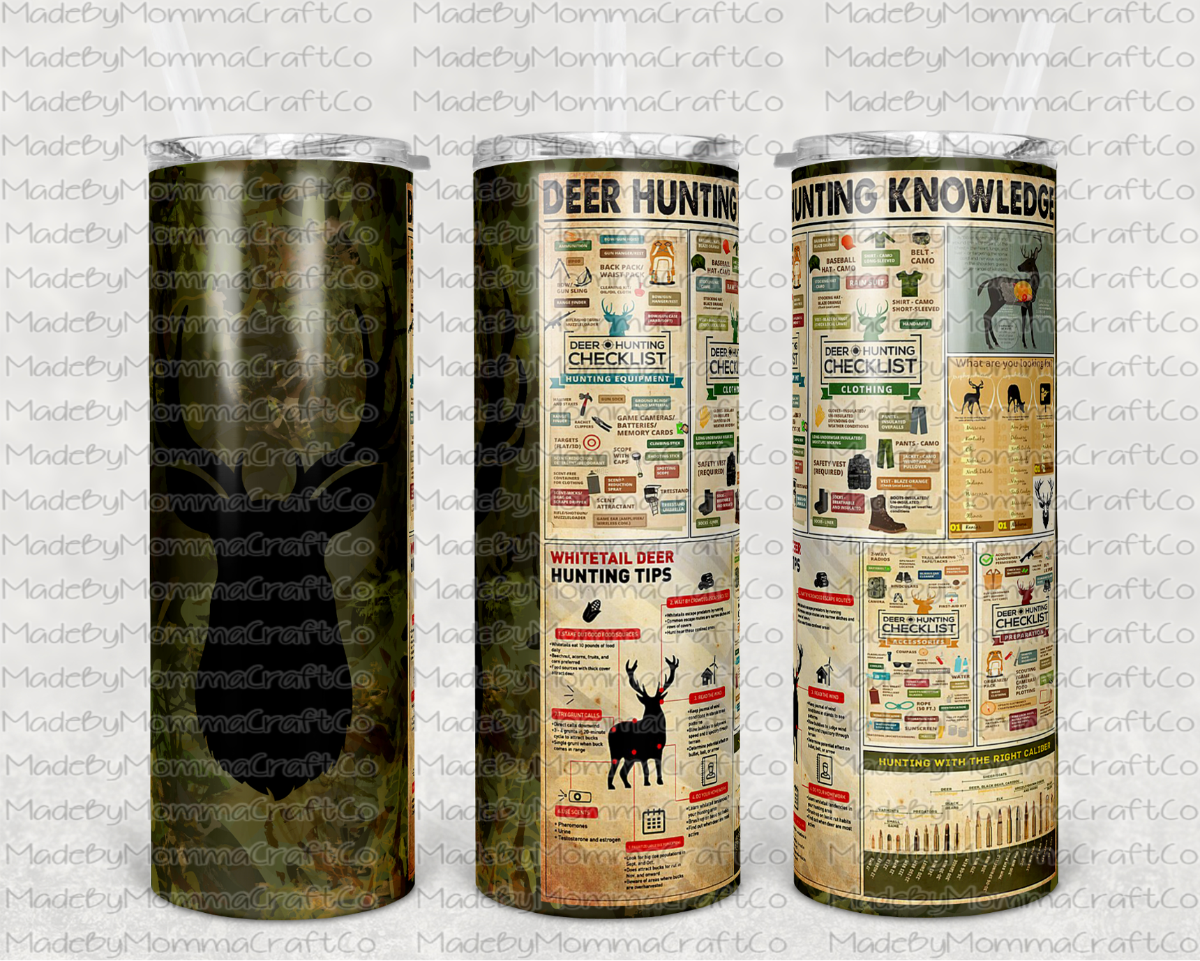 Camo Deer Hunting Knowledge Manly Sublimation Tumbler Wrap - Or Clear Waterslide Wrap