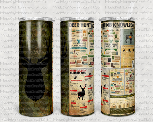 Camo Deer Hunting Knowledge Manly Sublimation Tumbler Wrap - Or Clear Waterslide Wrap