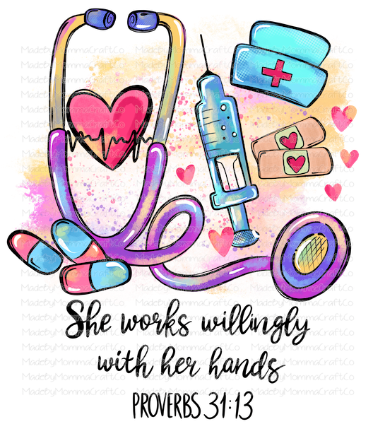 Willingly With Her Hands Nurse Watercolor - Cheat Clear Waterslide™ or White Cast Sticker
