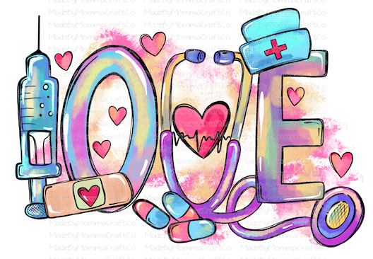 LOVE Nurse Medical Watercolor - Cheat Clear Waterslide™ or White Cast Sticker