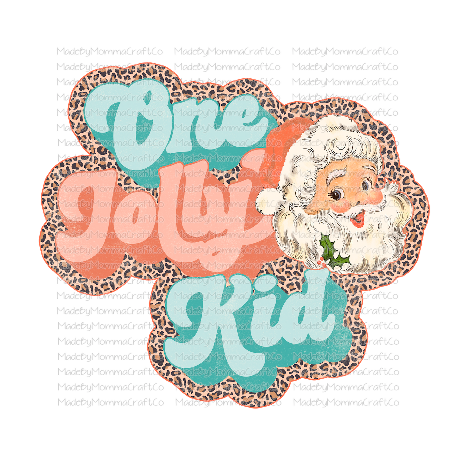 one jolly kid retro leopard santa christmas -Cheat Clear Waterslide™ or White Cast Sticker