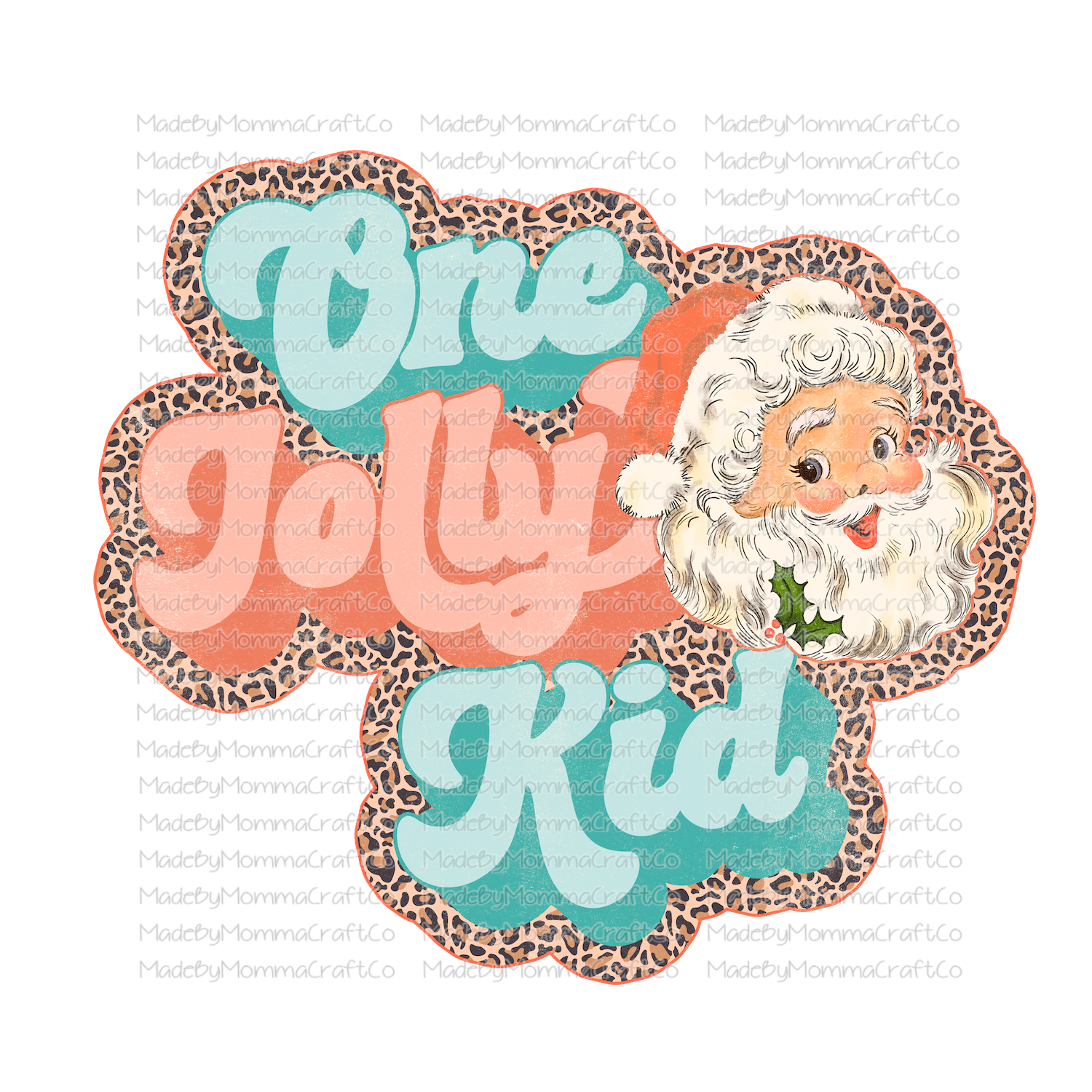 one jolly kid retro leopard santa christmas -Cheat Clear Waterslide™ or White Cast Sticker