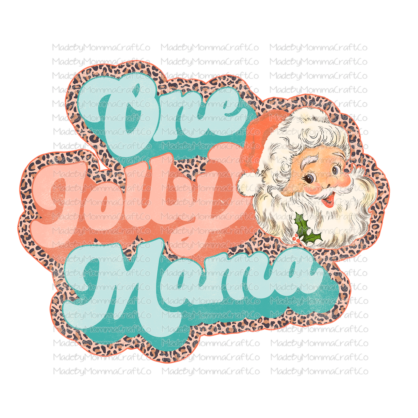 one jolly mama retro leopard santa christmas -Cheat Clear Waterslide™ or White Cast Sticker