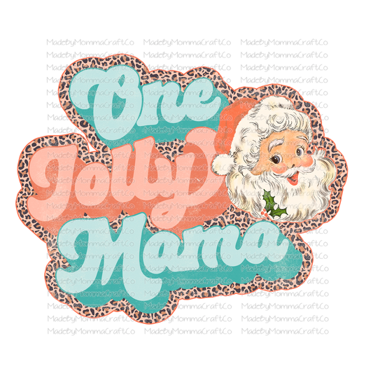 one jolly mama retro leopard santa christmas -Cheat Clear Waterslide™ or White Cast Sticker