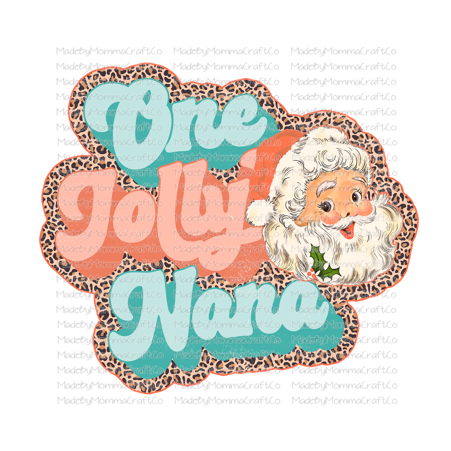 One jolly Nana retro leopard santa christmas -Cheat Clear Waterslide™ or White Cast Sticker