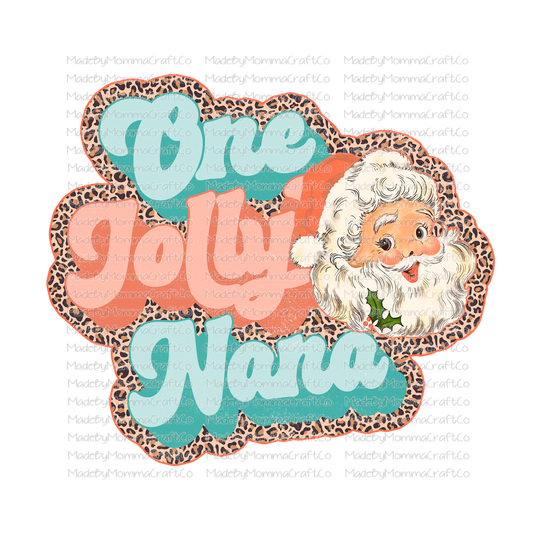 One jolly Nana retro leopard santa christmas -Cheat Clear Waterslide™ or White Cast Sticker