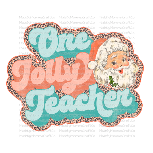 One jolly Teacher retro leopard santa christmas -Cheat Clear Waterslide™ or White Cast Sticker