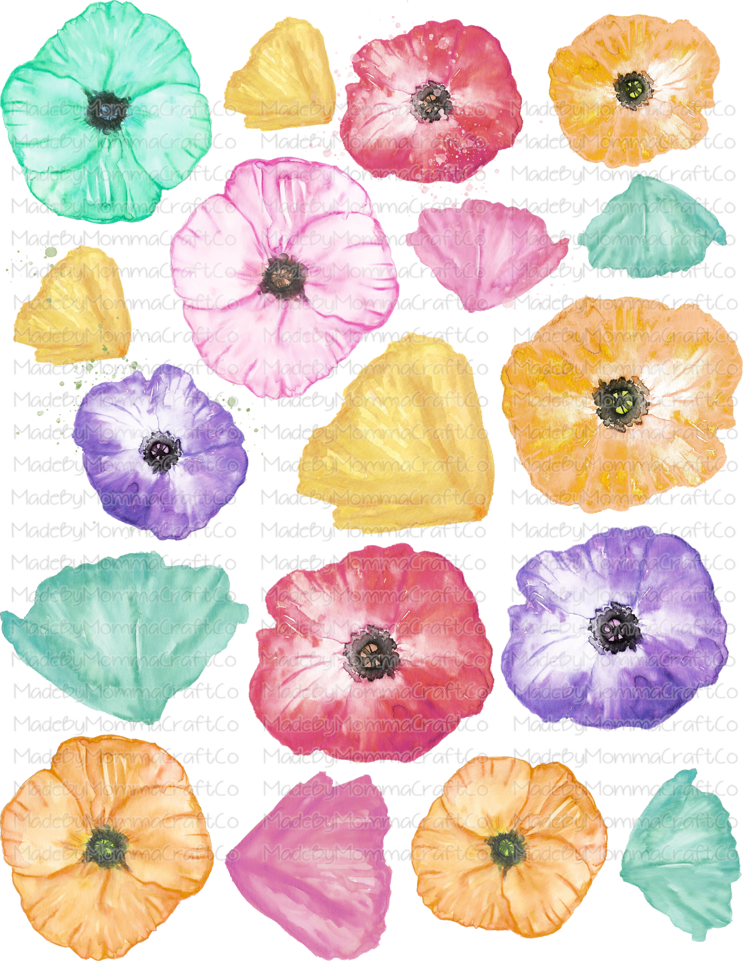 Pastel Poppies Floral Cheat Clear Waterslide ™ or Sticker Themed Sheet  Elements Sheet