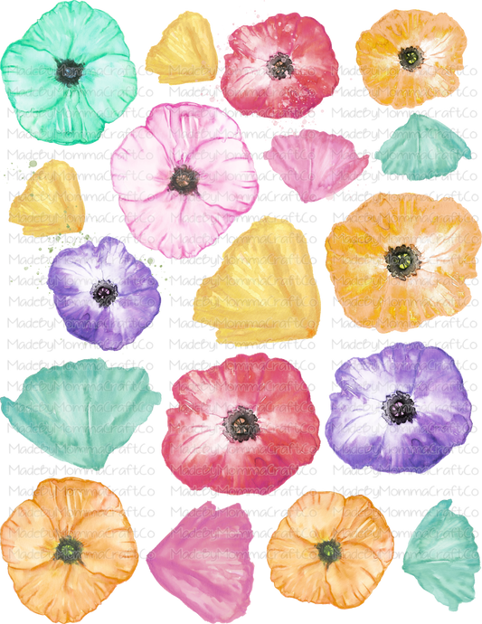 Pastel Poppies Floral Cheat Clear Waterslide ™ or Sticker Themed Sheet  Elements Sheet