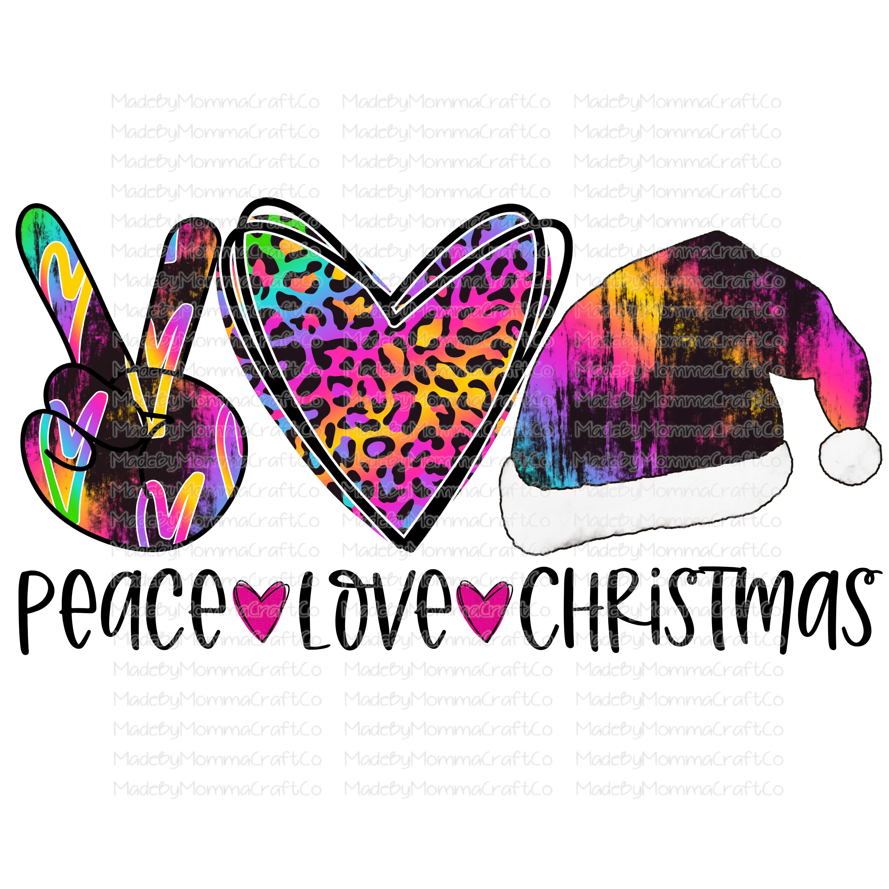 Peace Love and Christmas Rainbow Leopard - Cheat Clear Waterslide™ or White Cast Sticker