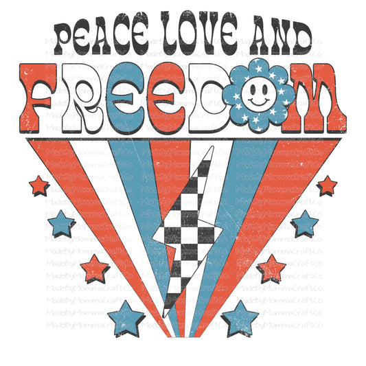 Peace Love Freedom Retro Stars America - Cheat Clear Waterslide™ or White Cast Sticker