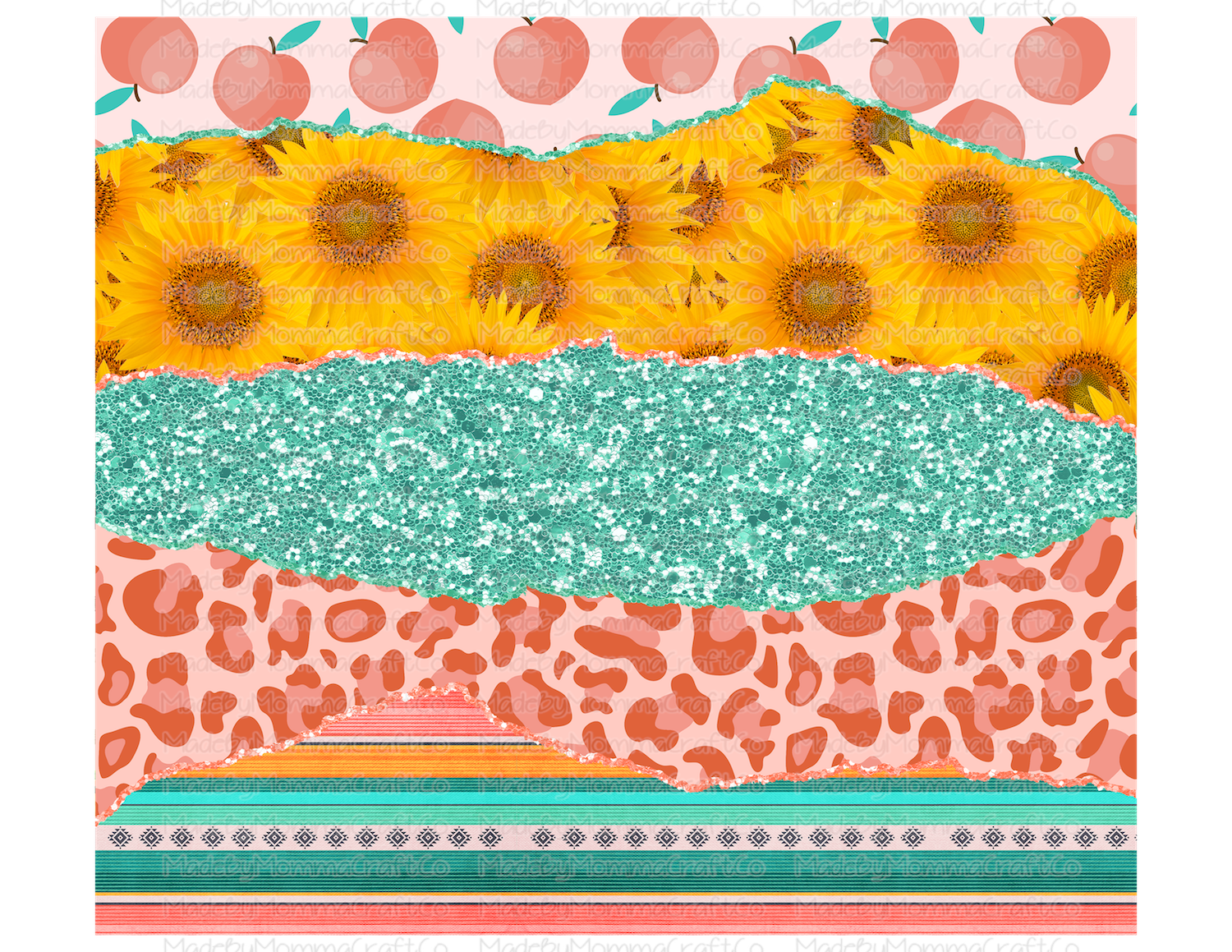 Peach Sunflower Stack Tumbler Wrap - Sublimation Or Clear Waterslide Wrap