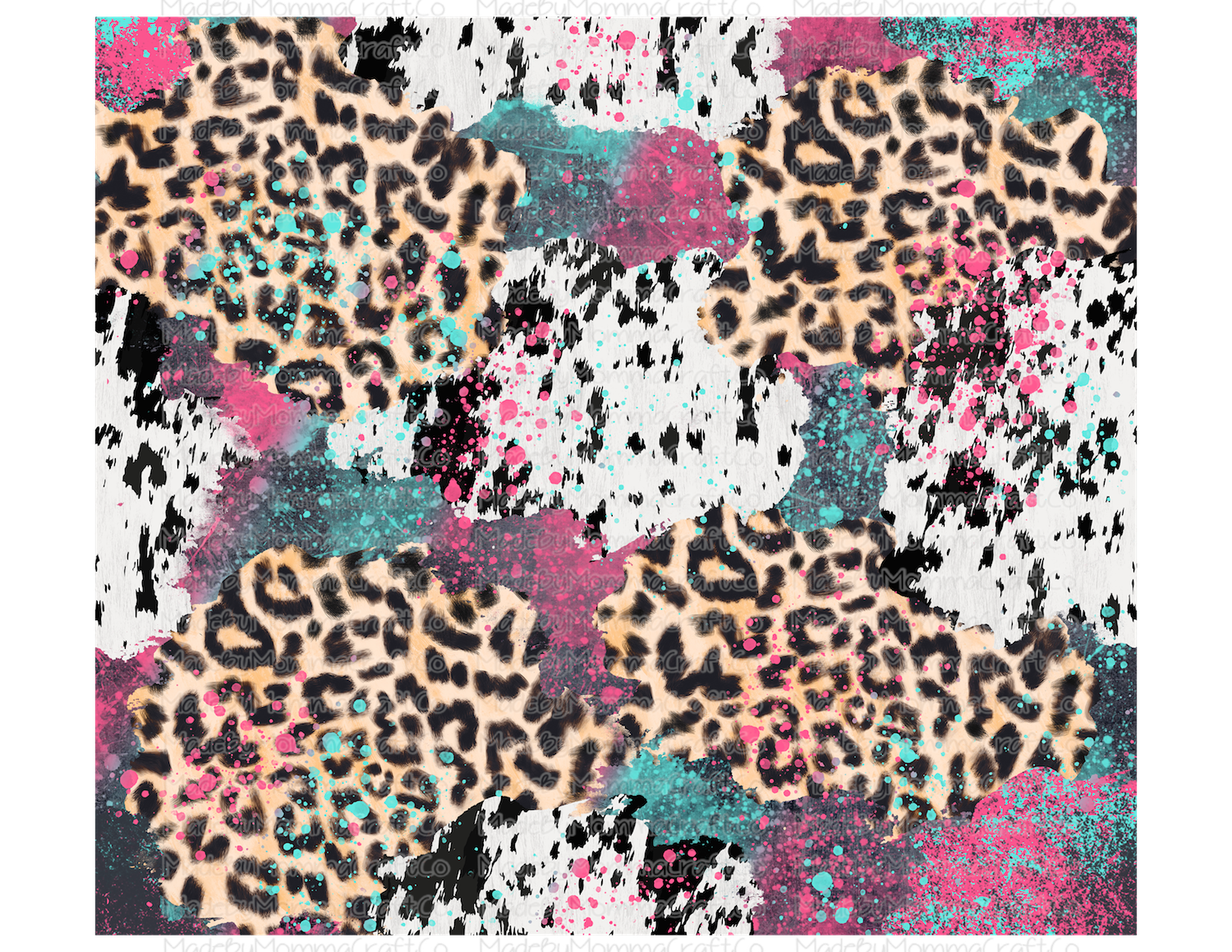 Pink Blue Cow Leopard Tumbler Wrap - Sublimation Or Clear Waterslide Wrap