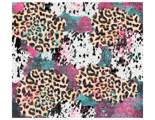 Pink Blue Cow Leopard Tumbler Wrap - Sublimation Or Clear Waterslide Wrap