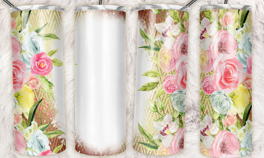 pink blue yellow gold floral Sublimation or Waterslide Wrap - 20oz and 30oz