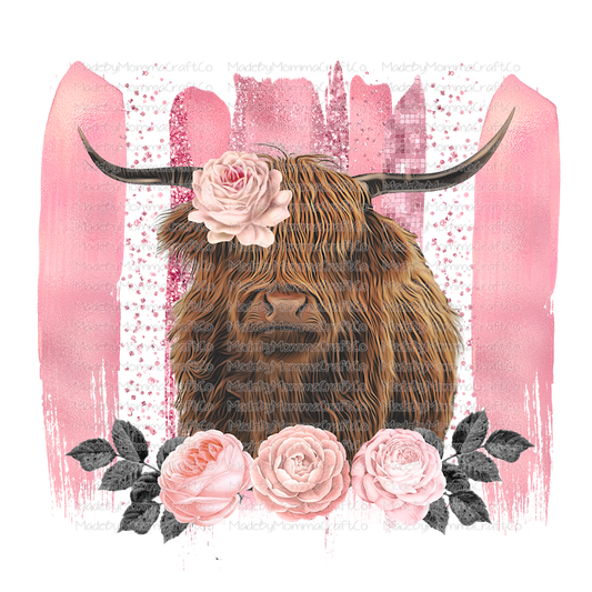 pink brush strokes highland cow - Cheat Clear Waterslide™ or White Cast Sticker