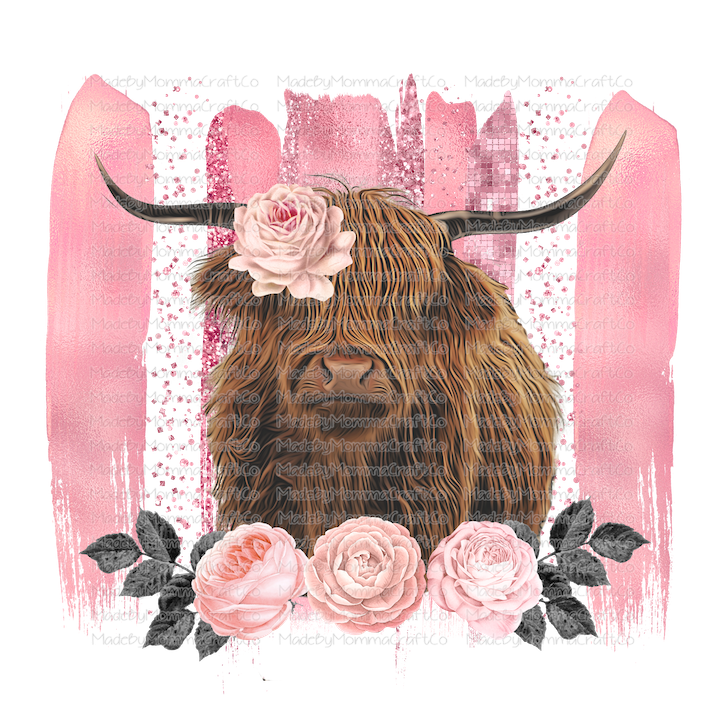pink brush strokes highland cow - Cheat Clear Waterslide™ or White Cast Sticker