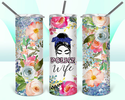 Police Life Floral Sublimation Tumbler Wrap - Or Clear Waterslide Wrap