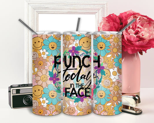 Punch Today In The Face Retro Smiley Sublimation or Waterslide Wrap - 20oz and 30oz