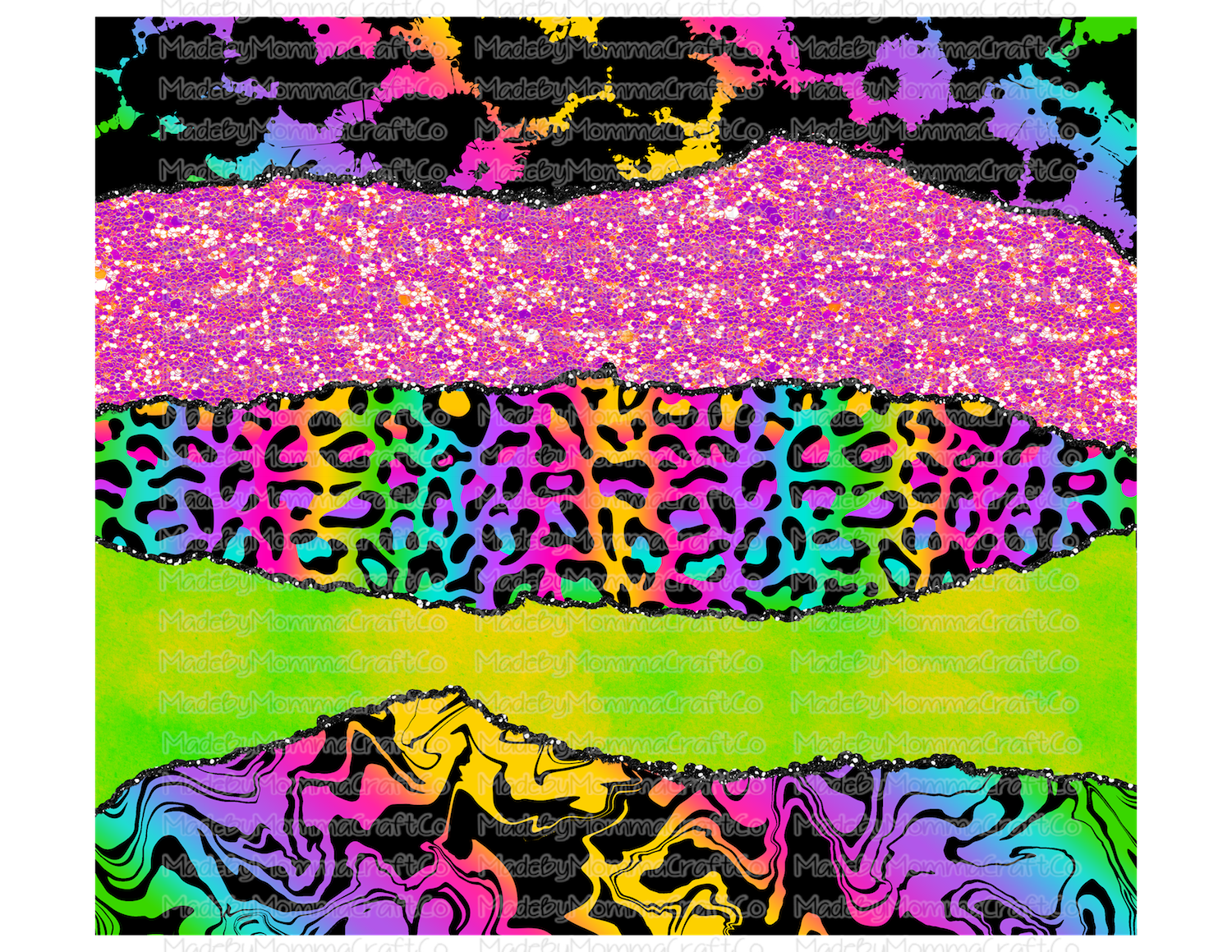 Rainbow Bright Black Tumbler Wrap - Sublimation Or Clear Waterslide Wrap