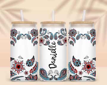 Red and Blue Paisley Sublimation Libbey Can Wrap