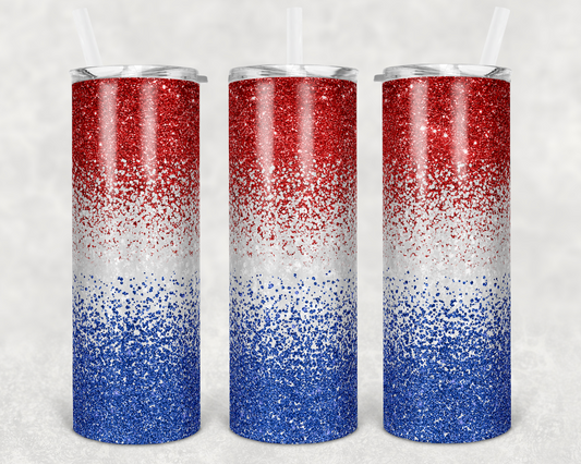 Red White and Blue America Glitter - Sublimation Or Clear Waterslide Wrap